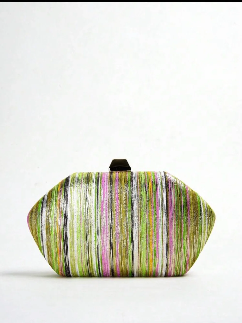 Multicolor Metallic Stripe Hard Case Clutch Crossbody Bag